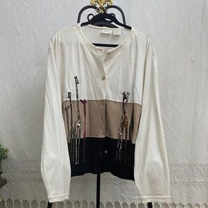 Women's Cream and Black Cardigan with Giraffe Design 3X